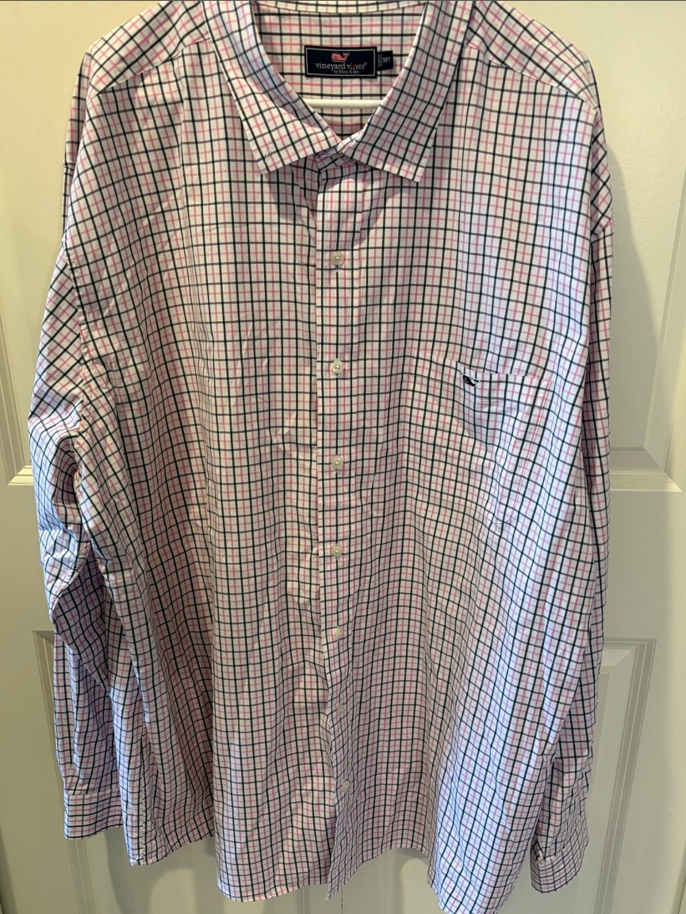 Men’s Vineyard Vines Pink & Blue Checked Button-Down Dress Shirt-3XT